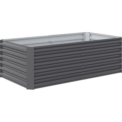 Carré de jardin surélevé en métal, 180 x 90 x 57,5 cm de profondeur, avec fond ouvert et poteau de support, gris foncé