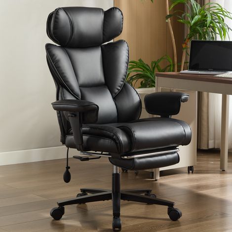 Sedia ergonomica reclinabile in pelle nera OKMYHOME (1/5)