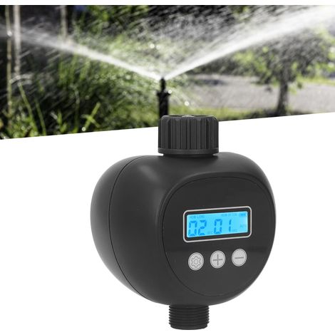 Programador de riego automático G3/4 – Temporizador de manguera negro para jardín con pantalla LCD, carcasa de ABS/TPE/metal, programable (segundos/minutos/días), para patio/balcón. (1/5)