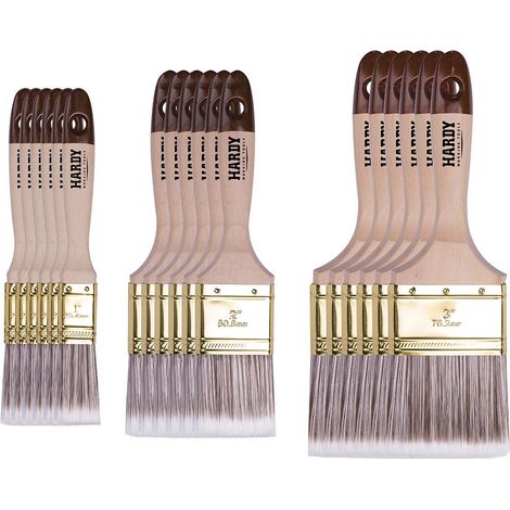 Série 45- Lot de 18 Pinceaux Plats 25/50/ 75 mm 6 pcs chacun Poils Synthétiques, Manche Bois Naturel, Virole en Acier Pour Peinture Bois, Lasure, Vernis, Teinture (1/5)