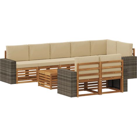 Set di divani da esterno 9 pz Naturale e Beige Poliestere vidaXL (1/5)