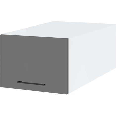 Meuble haut grande profondeur de cuisine Lovia Gris Mat 1 porte relevable L 50 cm - Porte avec poignée apparente Grey (1/3)