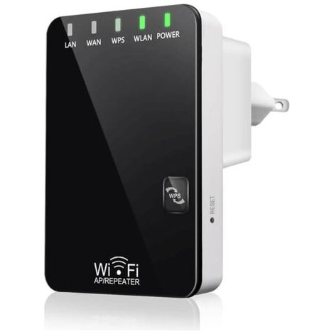 Répéteur WiFi Amplificateur sans Fil Puissant, WiFi Extender Booster 300Mbps 2.4Ghz, 2 Port Ethernet, WPS, Facile à Installation, Compatible avec Tous Les routeurs, AP/Routeur/Répéteur Mode