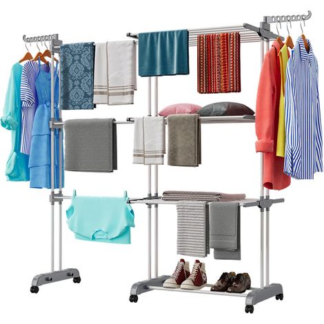 Séchoir à Linge Tour Peu encombrant avec 6 Ailes Pliables sur 3 Niveaux, étendoir à Linge Extensible Longueur 66-130 cm, Table de Lavage Pliable pour l'intérieur et de Grandes familles (1/5)