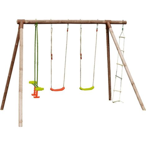 SOULET - Columpio Infantil de Madera Gabin con 2 Asientos Ajustables, Balancín y Escalera de Cuerda, Altura 2,20 m para Jardín y Exterior (1/5)