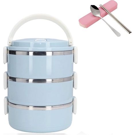 Portapranzo in acciaio inox per adulti e bambini, portapranzo in acciaio inox a 3 scomparti isolato per adulti, ufficio e campeggio, impilabile, isolato (1/5)