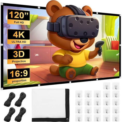 Écran de Projection Portable Pliable Extérieur 120 Pouces, 16:9 Full HD Ecran Videoprojecteur Mural avec Crochets et Cordes de Suspension Adapté pour Le Cinéma Maison et Le Camping (1/5)