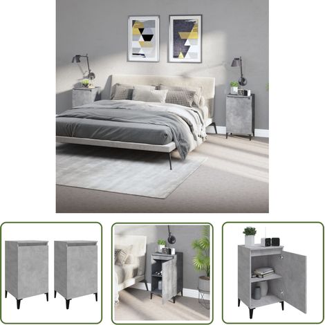 Lot de 2 Tables de chevet Tables d'appoint Tables de nuit gris béton 40x35x70 cm bois d'ingénierie 53276 (1/5)