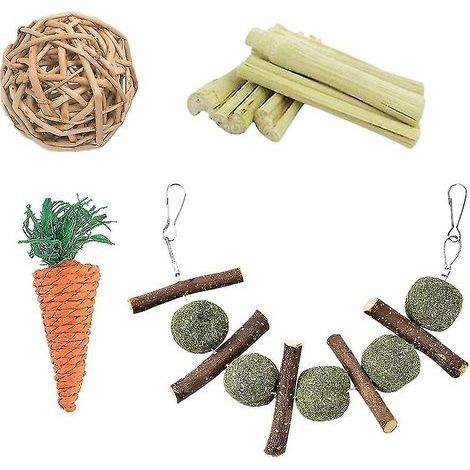 Set mit 4 Bällen aus Gras und Zweigen zum Knabbern für Kaninchen und Chinchillas. (1/4)
