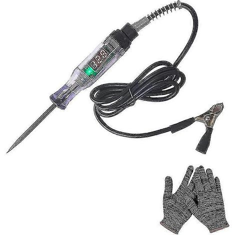 Stylo testeur de circuit pour voitures et camions, testeur de circuit, lampe témoin numérique automobile 6 V/12 V/24 V CC avec gants (1/5)