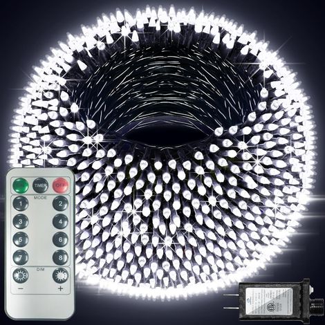 Guirlande Lumineuse LED 50M, 1000 LED, 8 Modes d'Éclairage, Étanche IP55, Blanc 4000K, Télécommande Sans Fil, Intérieur/Extérieur (blanc, 1000led)