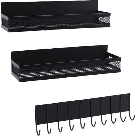 BelleRise – 3er-Set magnetische Kühlschrankablagen – Gewürzaufbewahrung ohne Bohren – Platzsparend – Schwarz (1/5)