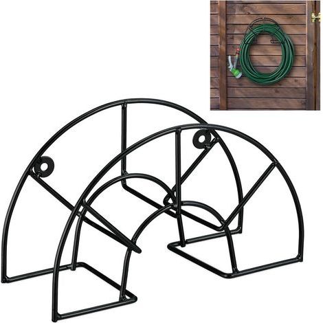 Garden hose holder, for 45m & 5/8", reel, hose reel, steel, wall-mounted, round, garden, black (1/5)