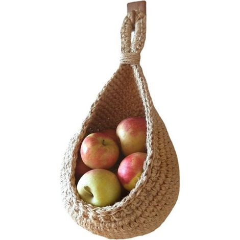 Panier Suspendu Mural - Pour Légumes Fruits Oignons Ail Pommes de Terre - En Jute Tissé Main - Forme Goutte - 22 x 14 cm - 1 Pièce (1/5)