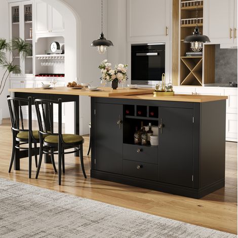 Table extensible type bar avec rangement, 120-180 x 40 x 76 cm, MDF, noir et naturel DESVIAE (1/5)