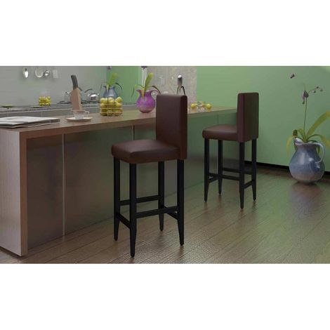 Lot de 6 Chaises de bar Tabourets de bar - Tabouret Haut Marron foncé Similicuir BV212002 - BonneVie (1/4)