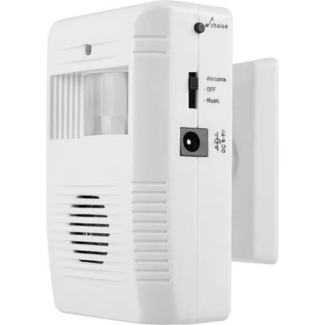 (Weißer) Bewegungsmelder mit 16 Melodien – Automatische Infraroterkennung – Einstellbarer Alarm – 85 dB