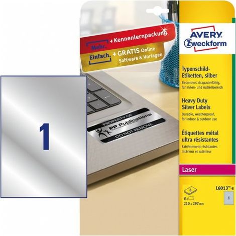 Etiq adh avery poliester plata 210x297 mm laser pack 8 u