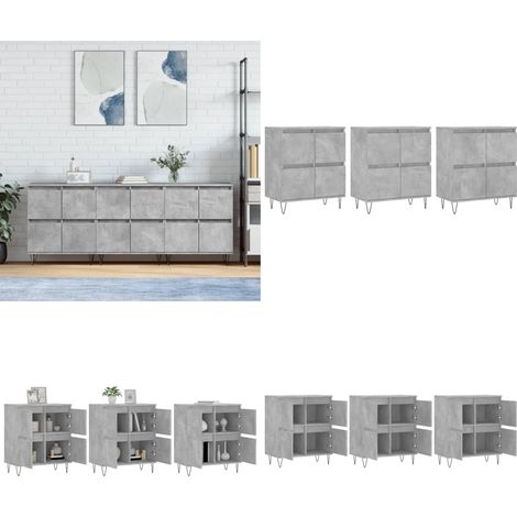 Buffets 3 pcs gris béton bois d'ingénierie - Buffet Classique - Meuble De Rangement - Armoire Design - Mobilier Moderne - Meubles Gris - Home & Living (1/5)