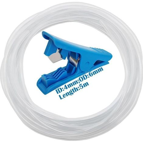 Tuyau PVC, Tuyau Transparent 4mm ID6mm OD, Tube Flexible, 5 mètres, avec 1 coupe-tube (1/4)