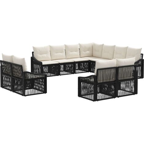 Conjunto de sofás de jardín 11 pcs Negro ratán sintético vidaXL (1/5)