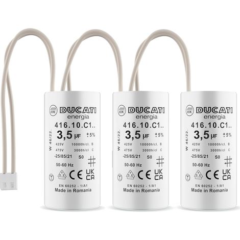 Lot de 3 condensateurs 3,5 µF – Tension 425V-475V AC – Longueur 50mm – Connecteurs pour moteur de volet roulant Bubendorff