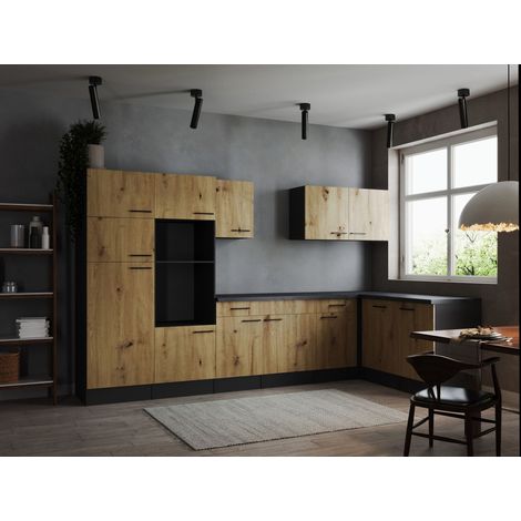 L Küche Leerblock Winkelküche Grau Matt Artisan Eiche Oliver 340x172 cm Respekta