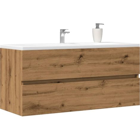 Design In – Meuble de rangement salle de bain chêne artisanal 100x38,5x45 cm – Bois d'ingénierie – Installation murale – Rangement efficace - CFW97717
