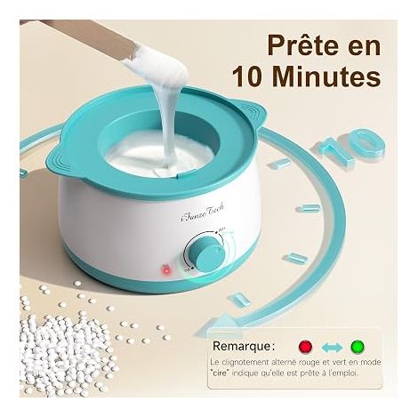 Chauffe Cire Epilation Chauffe-cire: Kit Cire Épilation Perles Dépilatoire, Chauffe 10 mins, Pour Types Poils, Débutants, Bleu (1/4)