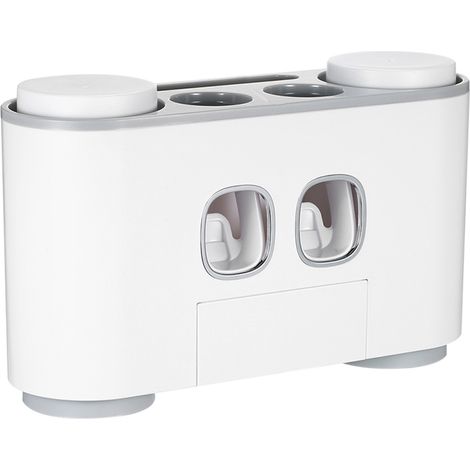 Soporte de pared para cepillos de dientes Ecoco con 2 dispensadores de pasta de dientes, 4 vasos y 5 compartimentos – Estante de almacenamiento de ABS para el baño (1/5)