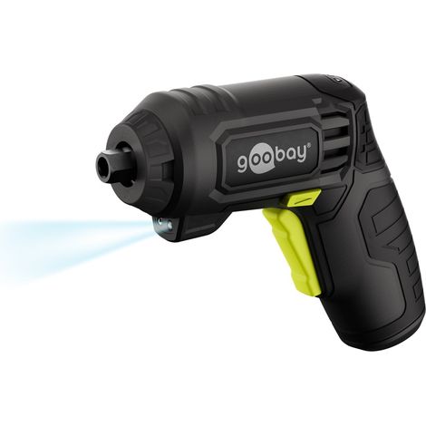 goobay Atornillador eléctrico mini de 31 piezas con batería, diseño tipo pistola, 28 puntas de acero Cr-V, extensión, luz LED, indicador de dirección, 4 Nm de par y carga USB-C – recargable, 77818