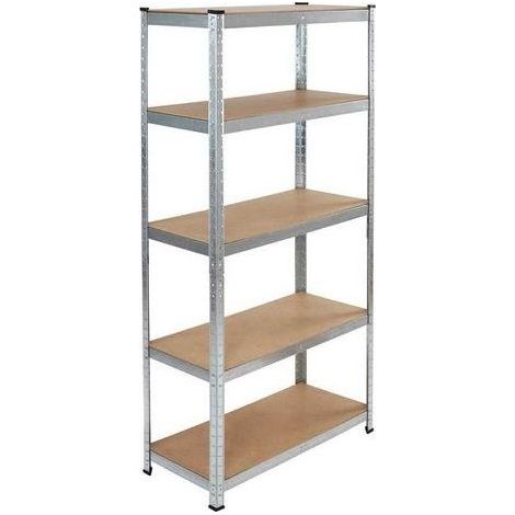 GLOUPIE Scaffale Salvaspazio In Metallo Zincato 5 Ripiani In Legno MDF Rimovibili E Modulabili, L 90 x P 40 x H 180 Cm (1/5)