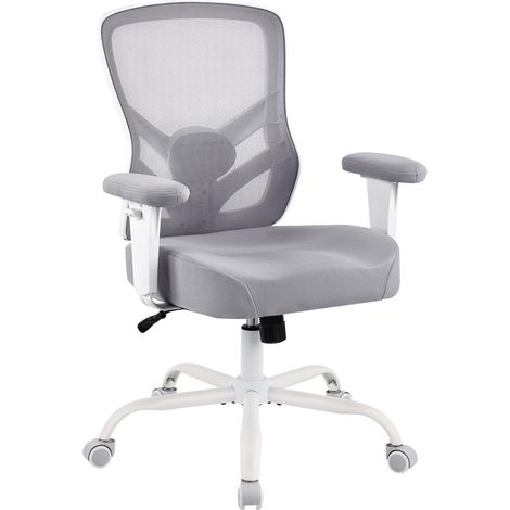 Fauteuil de bureau ergonomique en mesh gris, coussin d'assise en W de 12 cm, support lombaire réglable, accoudoirs ajustables et inclinaison 90 à 120 degrés (1/3)