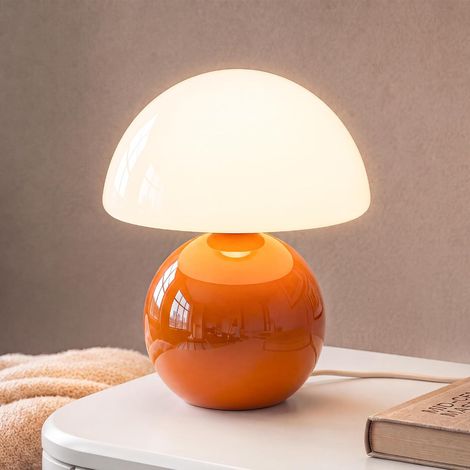 Lampe champignon LED dimmable, céramique verre orange, chevet, veilleuse, G9, abat-jour (1/5)