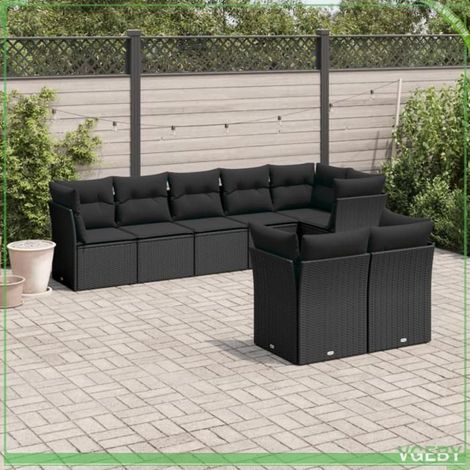 Salon de jardin 8 pièces - FAF7291712419430 - Résine tressée noir - Rangement avec sac étanche - Coussins déhoussables (1/3)