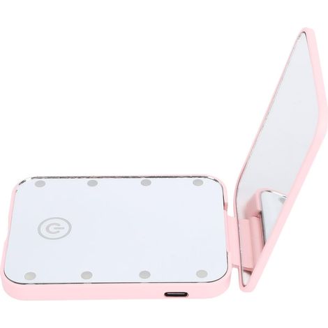 Miroir de Maquillage de Voyage Compact à LED, Grossissement 2 Côtés, Miroir Cosmétique Portable pour Usage Quotidien (Pink)
