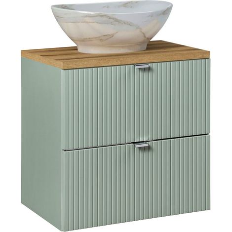 Petits-Meubles – Meuble sous vasque 60 cm en MDF et mélaminé – 2 tiroirs – Vasque céramique effet marbre – Finition verte – Installation murale recommandée (1/5)