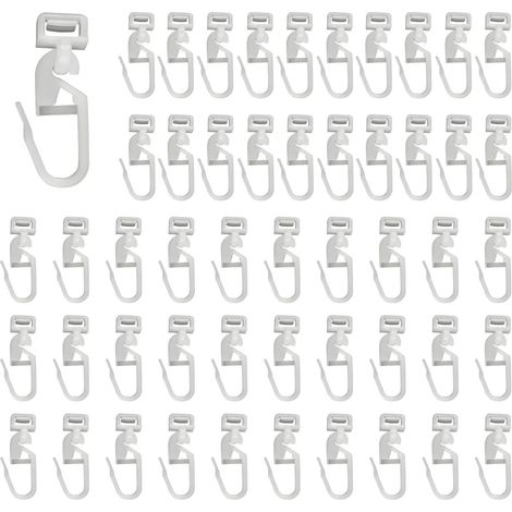 Lot de 50 crochets de rideau à suspendre En plastique Blanc Pour caravane, camping car
