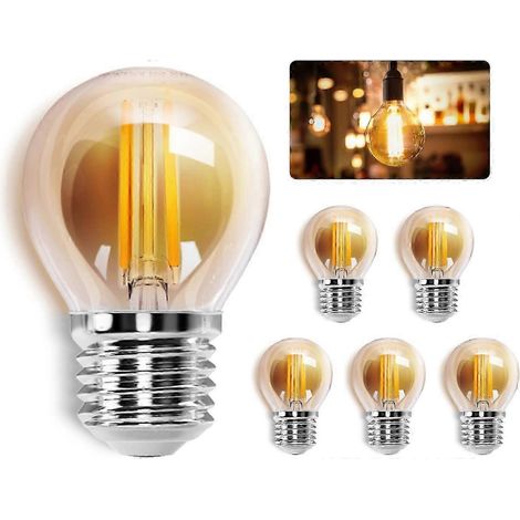 Ampoule LED à filament E27, blanc chaud 2200K, 6W (équivalent 43W), culot G45 style Edison vintage, lot de 6 (1/5)