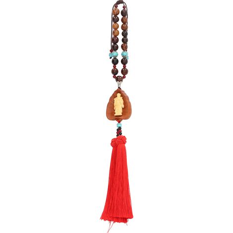 Buddha-Autoanhänger mit Doppelquaste aus Buchsbaumholz, Glücksbringer, zieht Reichtum an, reinigt den Geist, hängender Schmuck der Göttin Guanyin, der Göttin des Reichtums (1/5)