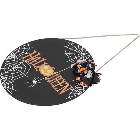 Panneau de Bienvenue en Bois Motif Toile d'Araignée Halloween, Décoration Suspendue Intérieur Extérieur avec Nœud (1/5)
