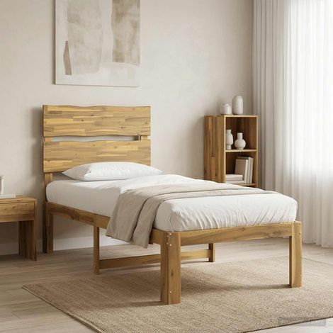 vidaXL Single Bed Frame with Headboard ROSTOCK Whitewash 90 x 200 cm (1/5)