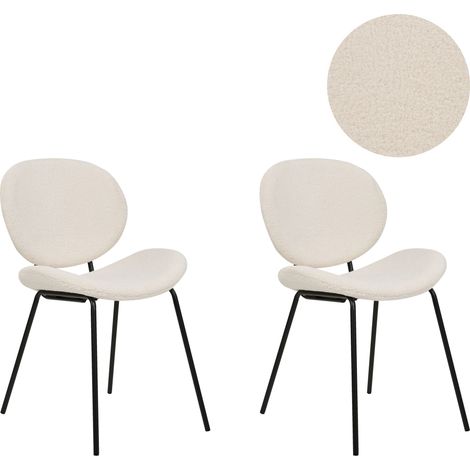Conjunto de 2 sillas bouclé hierro patas negras tapas sin reposabrazos diseño retro asientos comedor blanco Luana (1/5)