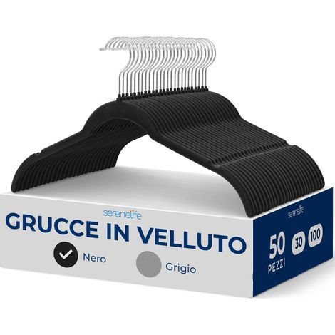 SereneLife 50 Pezzi Grucce Armadio in Velluto Antiscivolo, Design Salvaspazio 360°, Stampelle Armadio per Giacche, Camicie, Camicette, Grucce Appendiabiti Salvaspazio (1/5)