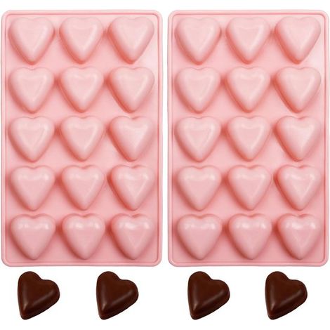 2 Stück herzförmige Silikonformen zum Valentinstag 15-Loch-Herzformen für Schokolade Bonbons Gelee Kekse Eiswürfel Kuchendekoration und rosa (1/5)