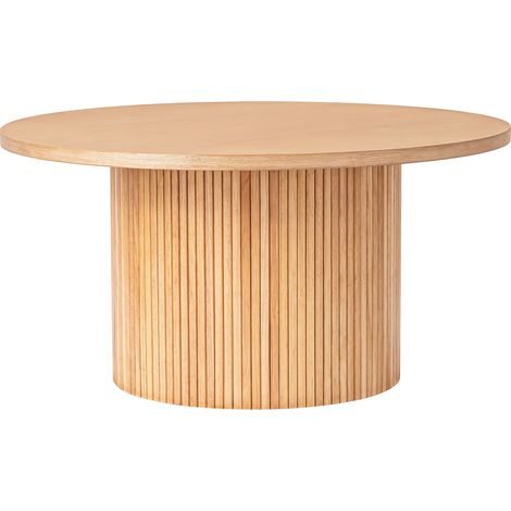 Table basse ronde en bois MDF avec base rayée en bois de caoutchouc, finition noire ou bois naturel (1/5)