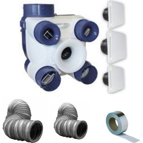 Komplettset VMC Simple Flux 3 Lüftungsöffnungen mit Auto-Deckel – Gipskarton und Aluminiumband – Unelvent