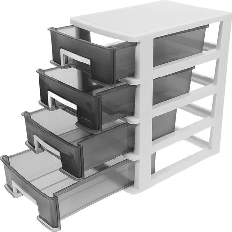 Armoire de Rangement Plastique 4 Niveaux Tiroirs Transparents Noir et Blanc Boîte de Rangement Bureau Compacte Multifonction Multicouche pour Bureau Salle D’Étude et Salon (1/5)