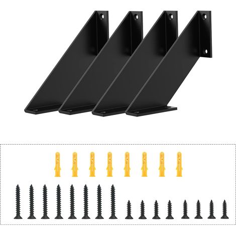 4 supports d'étagère, 15 cm, noirs, métal, robustes, fixation murale. (1/5)