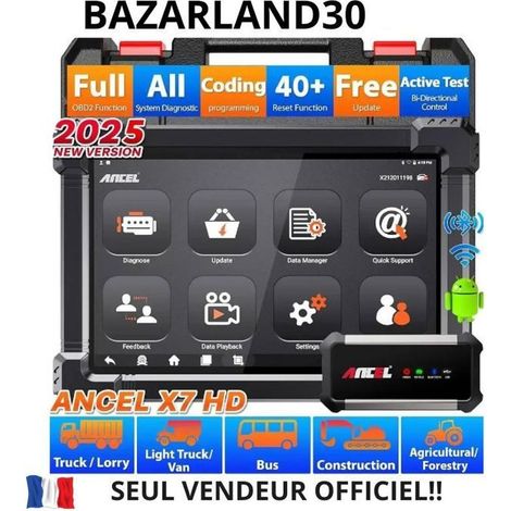 Scanner OBD2 - ANCEL - X7 - Bluetooth 5.0 - Réinitialisation IMMO - Compatible Camion